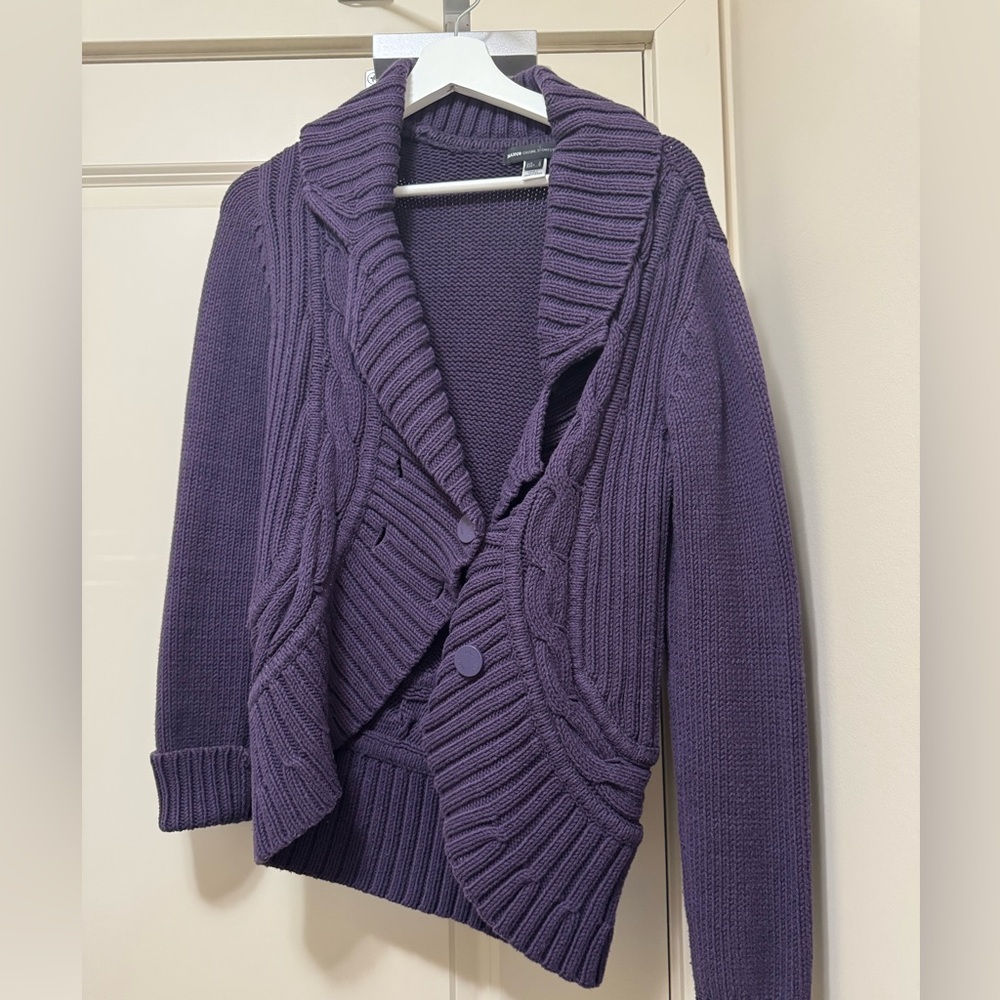 Mango Deep Purple Cable Knit Cardigan